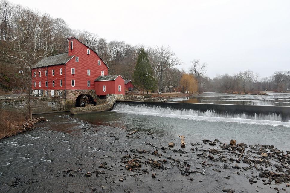 Free Image of Red Mill from the Bridge 