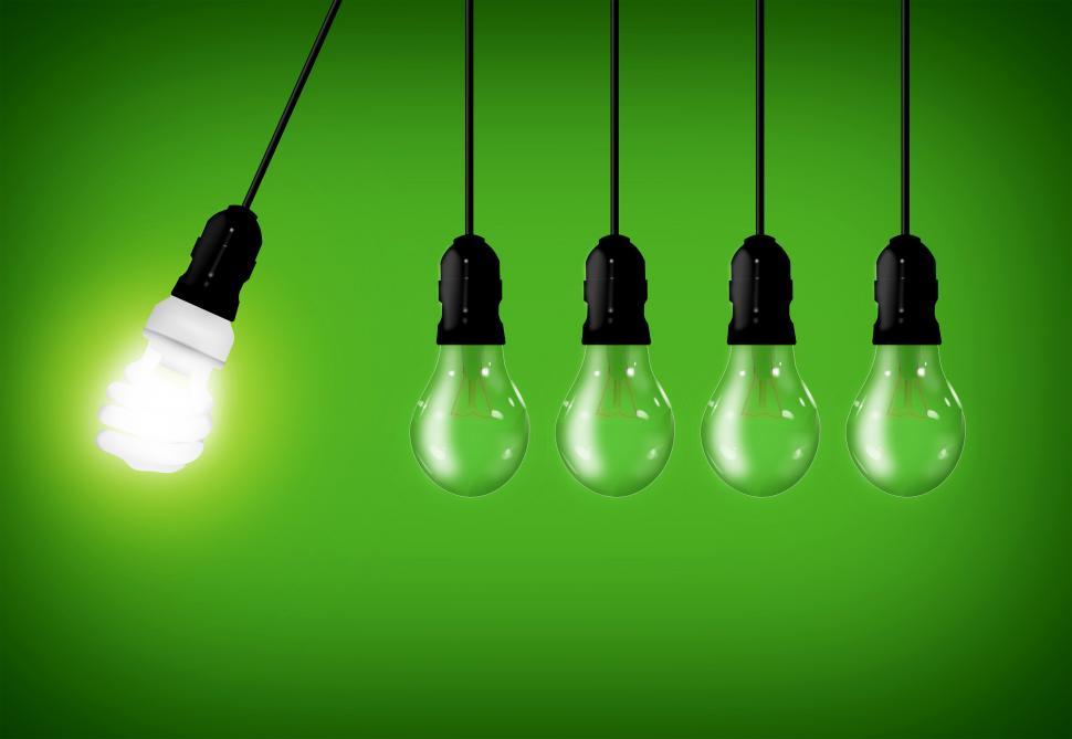 Download Free Stock Photo of Eco Concept - Energy Saver Lightbulb Among Common Lightbulbs 