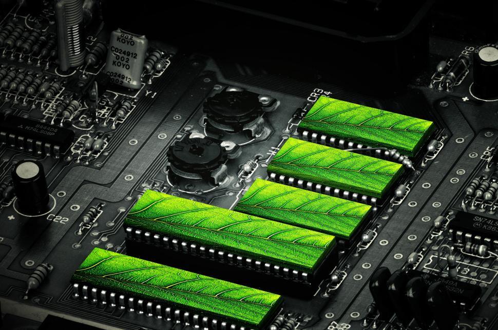 Free Image of Clean Technologies - Motherboard and Green Leaves 