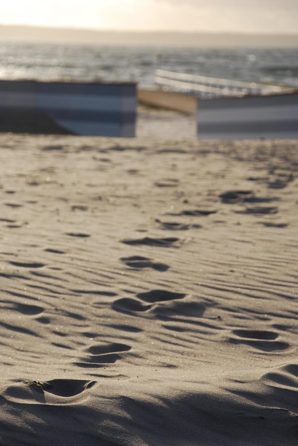 Free Image of Steps in sandy beach, sunny, sunset, Helsingborg, Sweden  