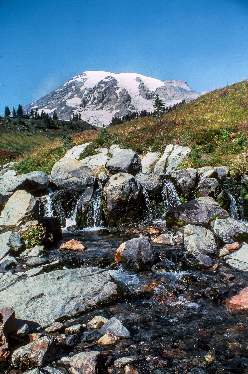 Free Image of Mount Rainier and stream 