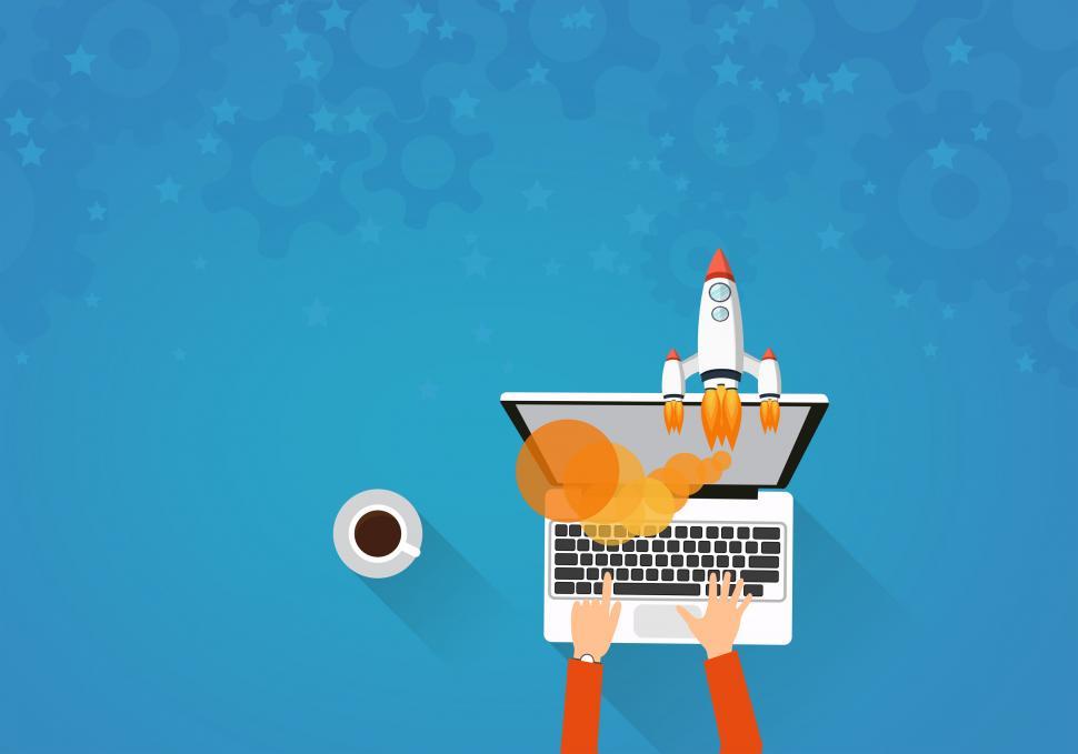 Free Image of Start-Up Concept with Man on Laptop and Rocket Launching 