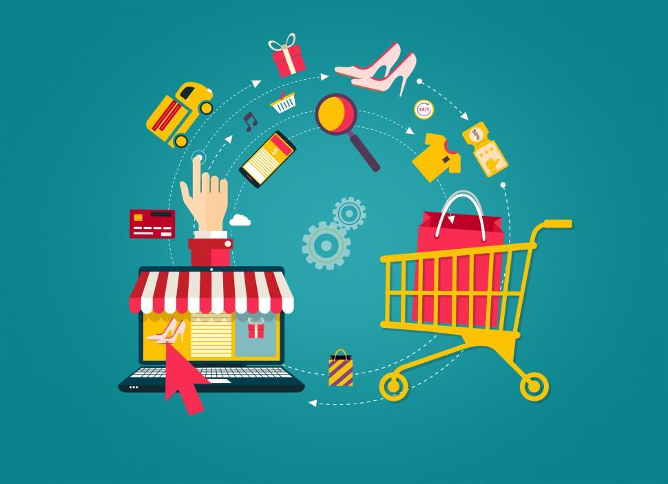 Free Image of Online Shopping - Laptop to Shopping Cart 