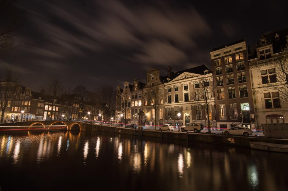 Free Image of River Flowing Through City at Night 