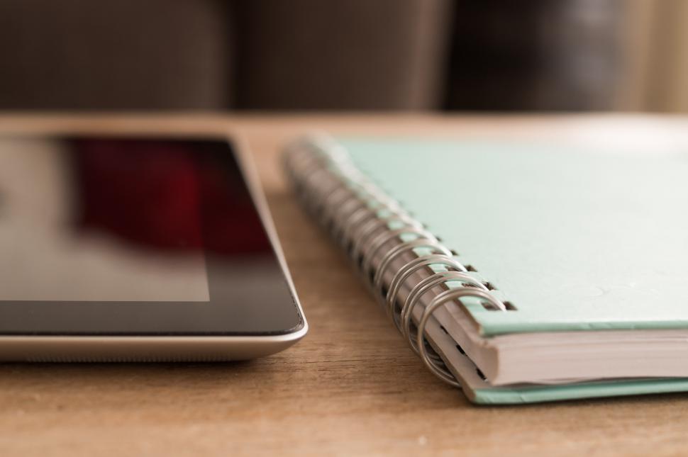 Free Image of Tablet and Notebook on Table 