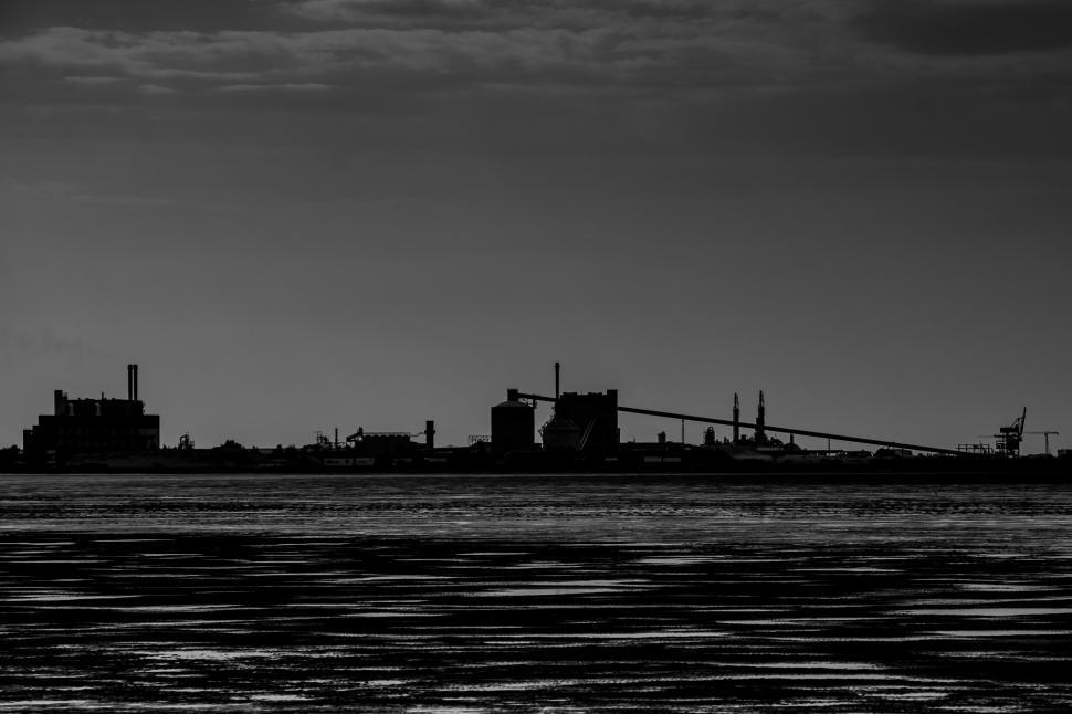 Free Image of Black and White Photo of an Industrial Area 