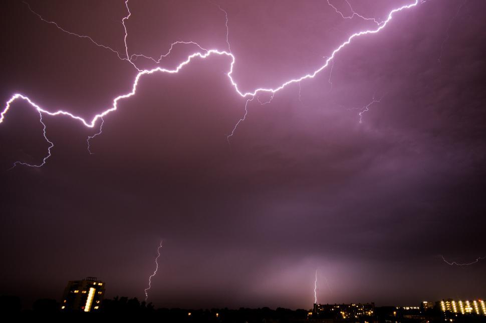 Free Image of Lightning Storm Over City at Night 