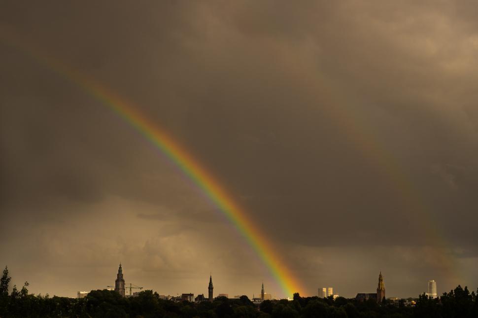 Free Image of Rainbow Appears Over City 