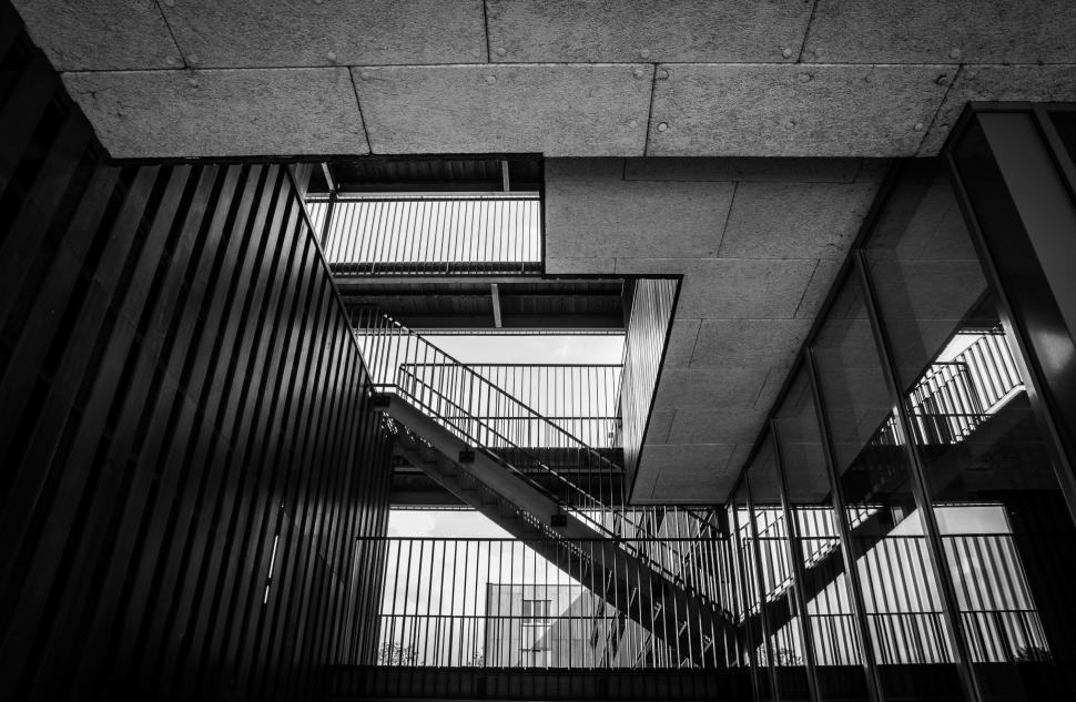 Free Image of A Monochrome Staircase Inside a Building 