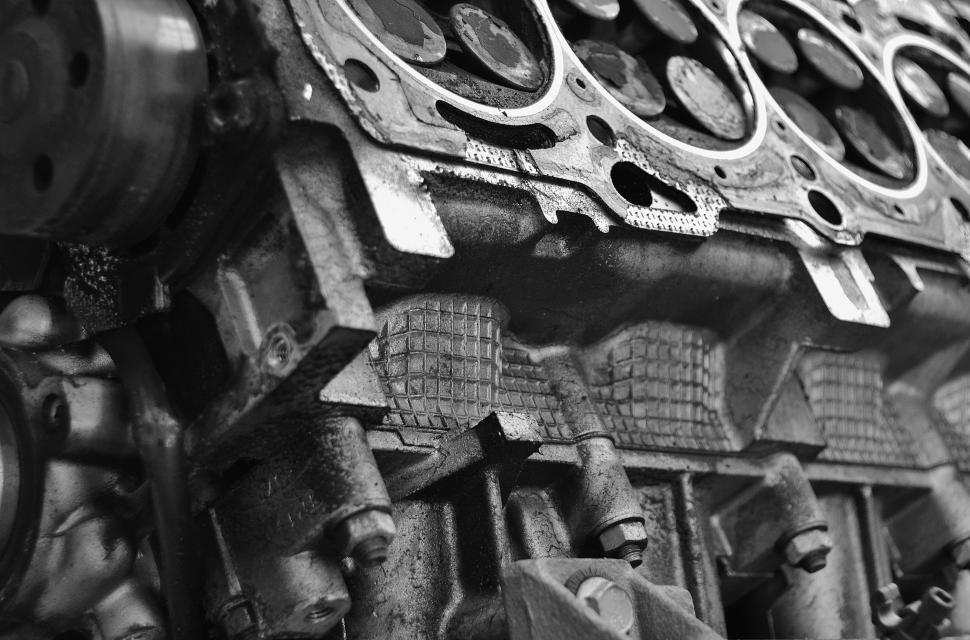 Free Image of Close Up of a Car Engine in Black and White 