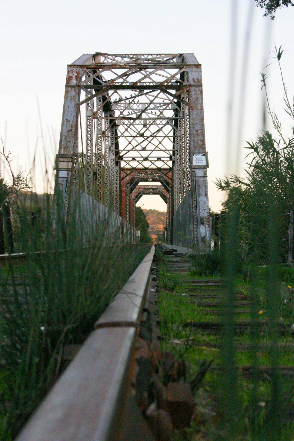 Free Image of bridge train track grass abandoned decay 