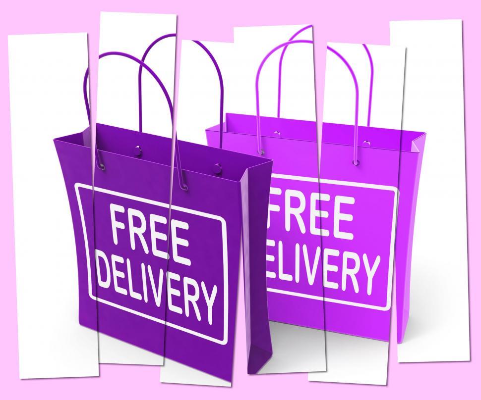 Free Image of Free Delivery Sign on Shopping Bags Show No Charge To Deliver 
