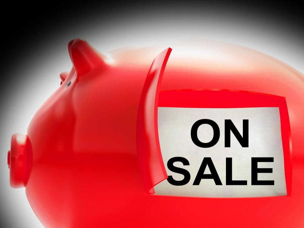 Free Image of On Sale Piggy Bank Message Shows Discounts And Promotion 