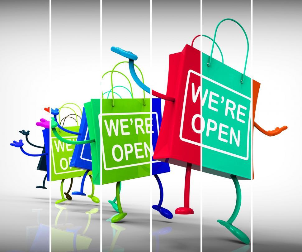 Free Image of We re Open Shopping Bags Show Shopping Availability and Grand Op 