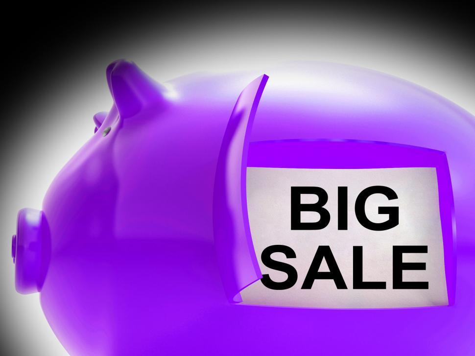 Free Image of Big Sale Piggy Bank Message Means Massive Bargains 