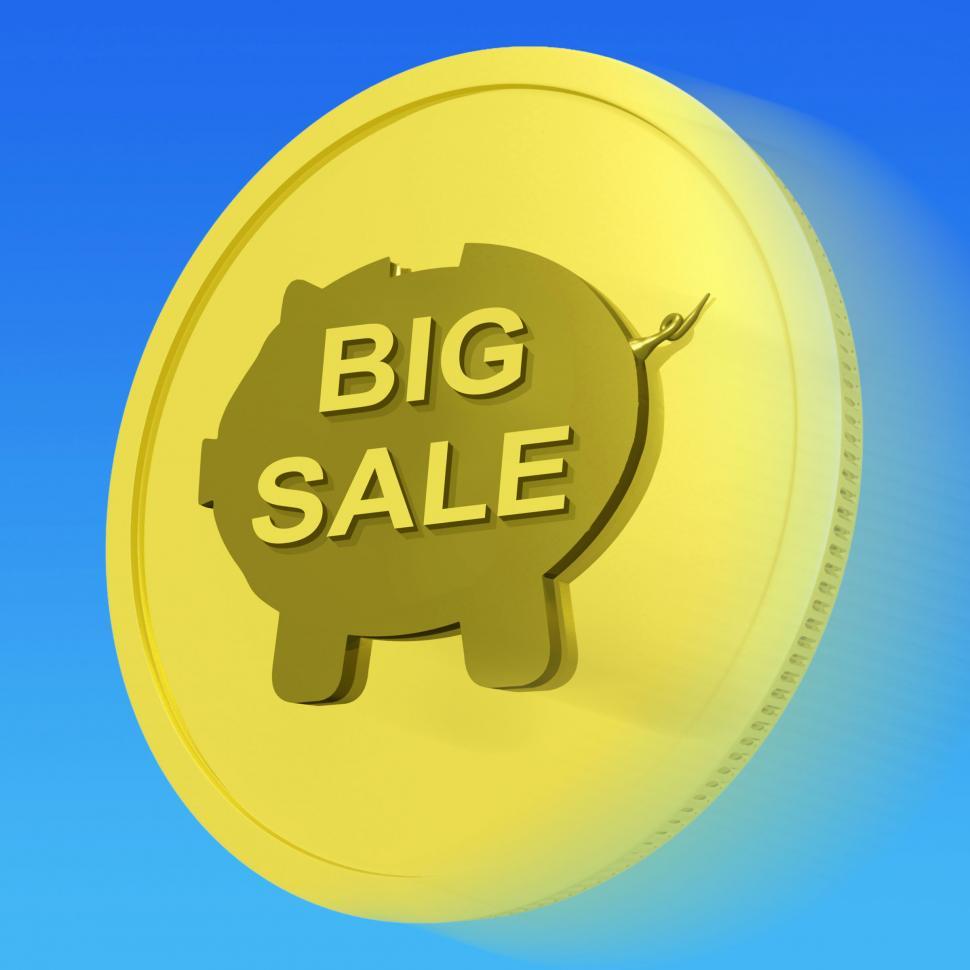 Free Image of Big Sale Gold Coin Means Huge Money Savings 