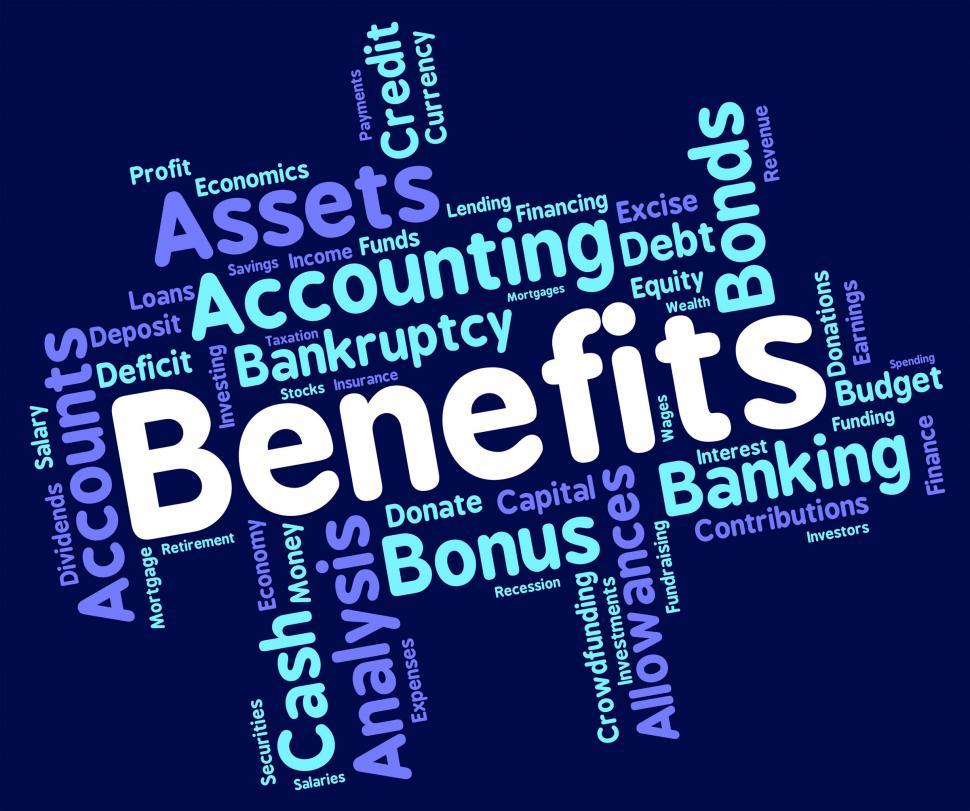 Download Free Stock Photo of Benefits Word Shows Pay Text And Perk 