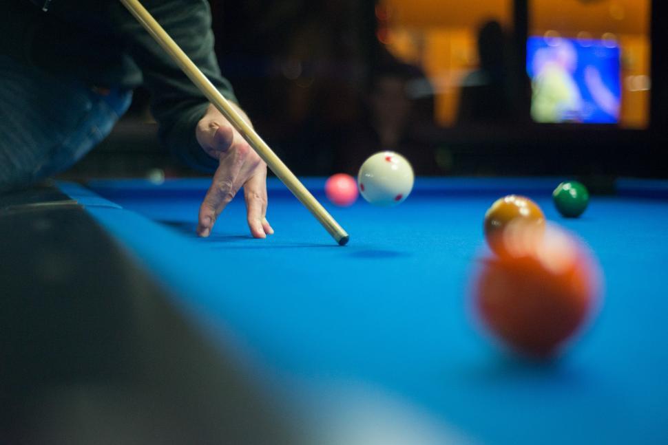 Free Image of Pool Table With Pool Cue and Balls 