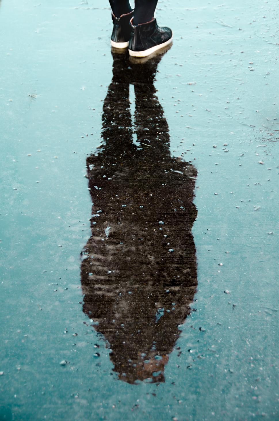 Free Image of Person Standing in Rain With Feet in Water 