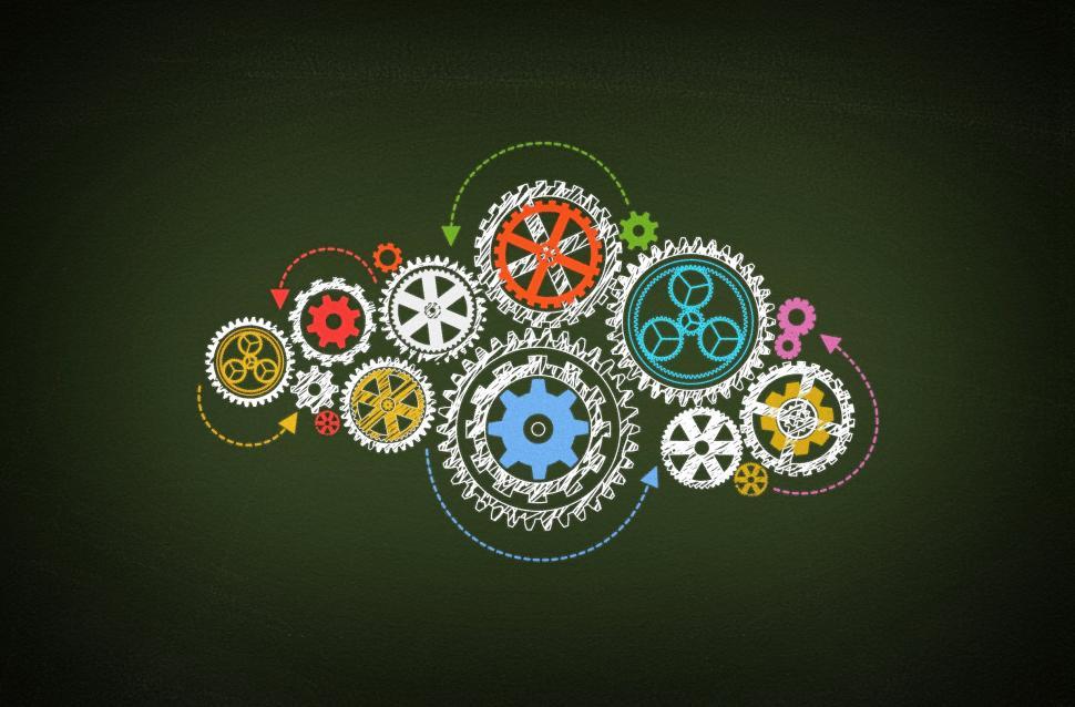 Download Free Stock Photo of Working - Concept of Work with Cogwheels on Blackboard 