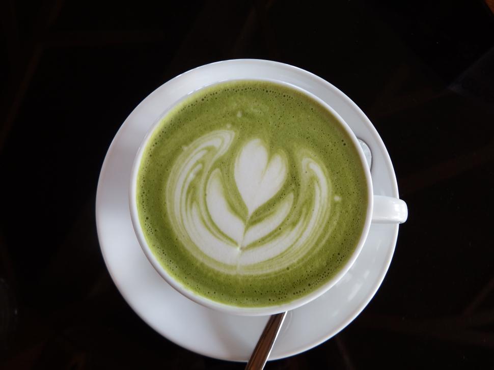 Free Image of Hot Green Tea with Heart Art  