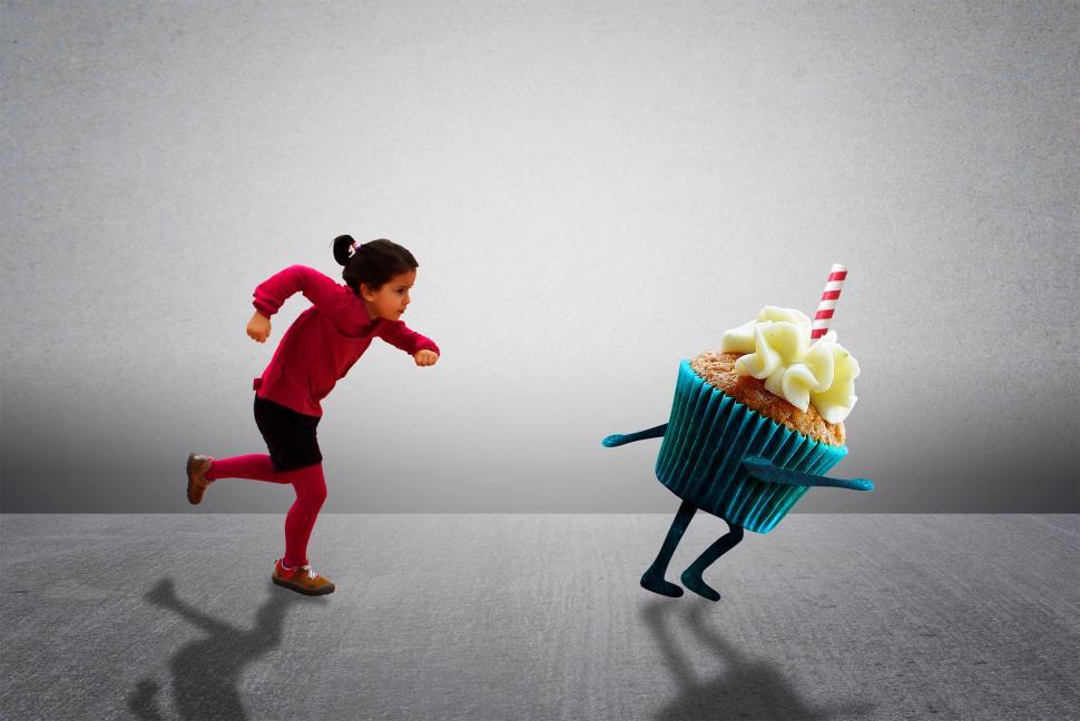 Free Image of Child Chasing Cupcake - Healthy Diet versus Child Obesity 