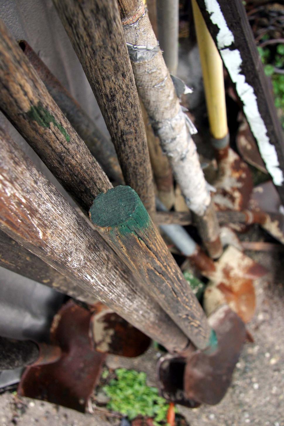 Free Image of shovels tools yard garden work spades handles stack worn used 