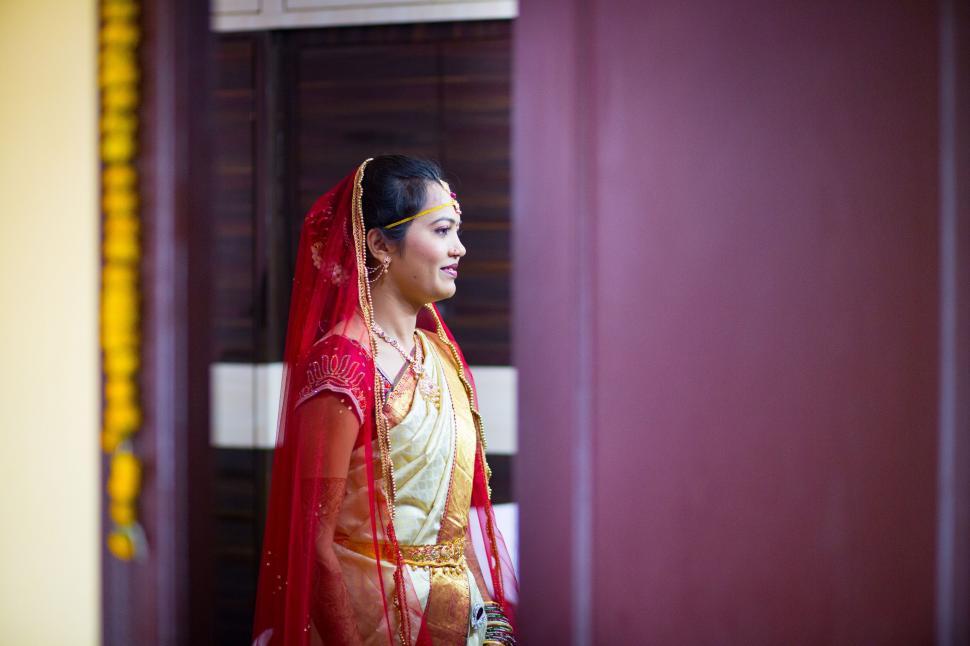 Free Image of Woman in Red and Gold Outfit 
