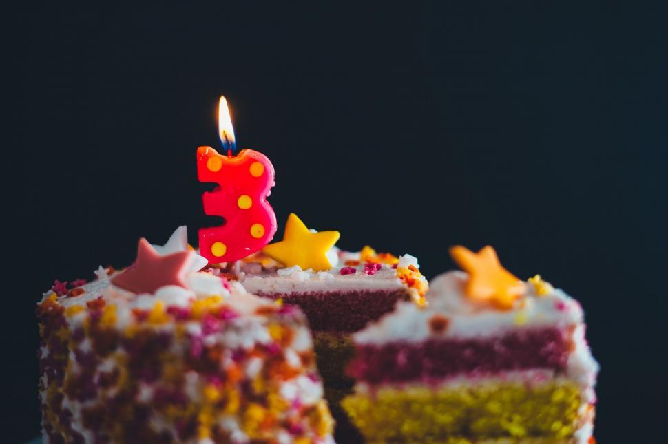 Free Image of Close Up of Cake With Lit Candle 