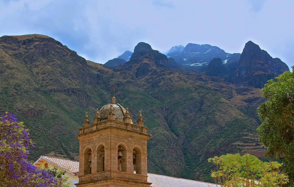 Free Image of Church Tower and Mountain Landscape 