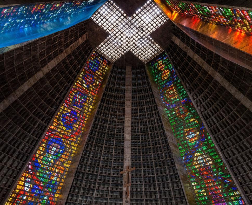 Free Image of Intricate Stained Glass Windows in Building Ceiling 
