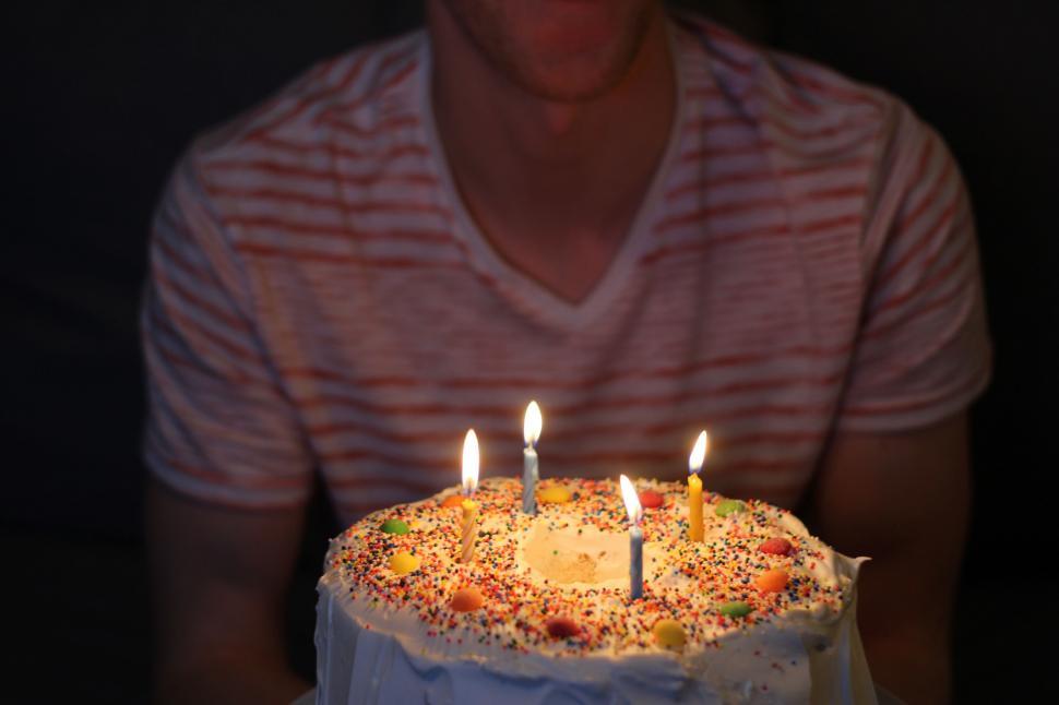 Free Image of Person Sitting in Front of Birthday Cake With Lit Candles 