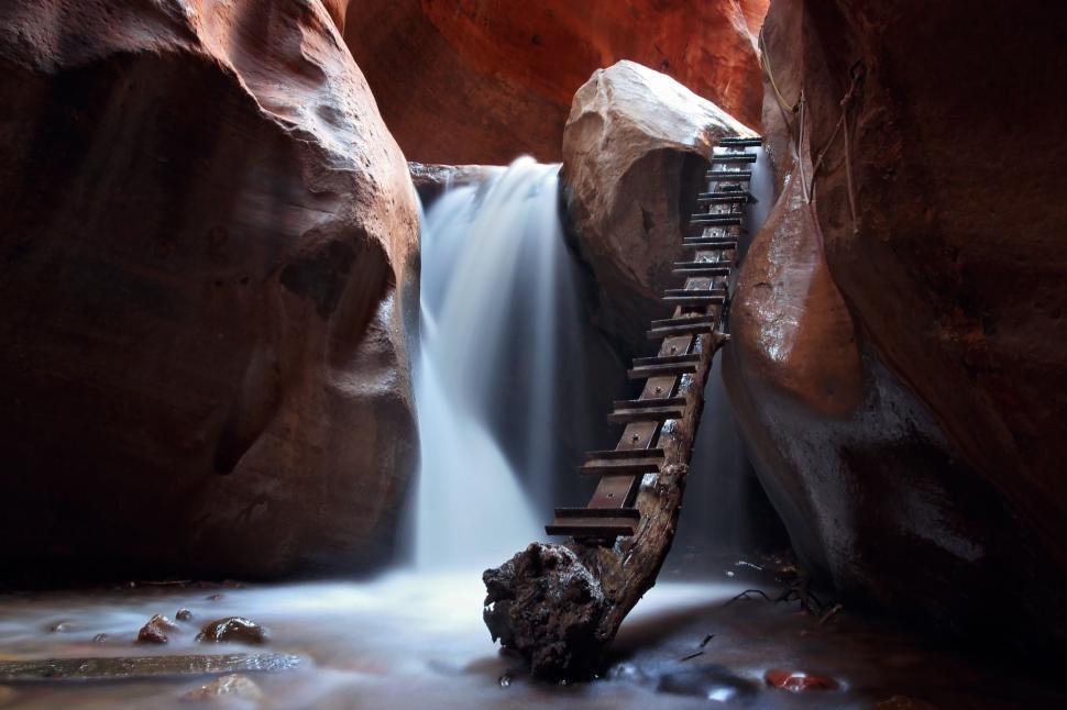 Free Image of Waterfall With a Ladder 