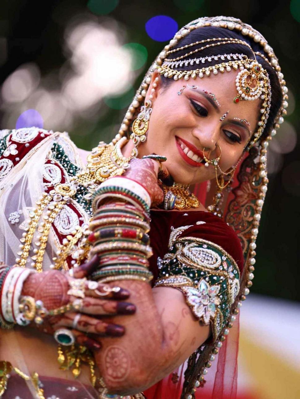 Free Image of Woman in Traditional Indian Garb and Jewelry 