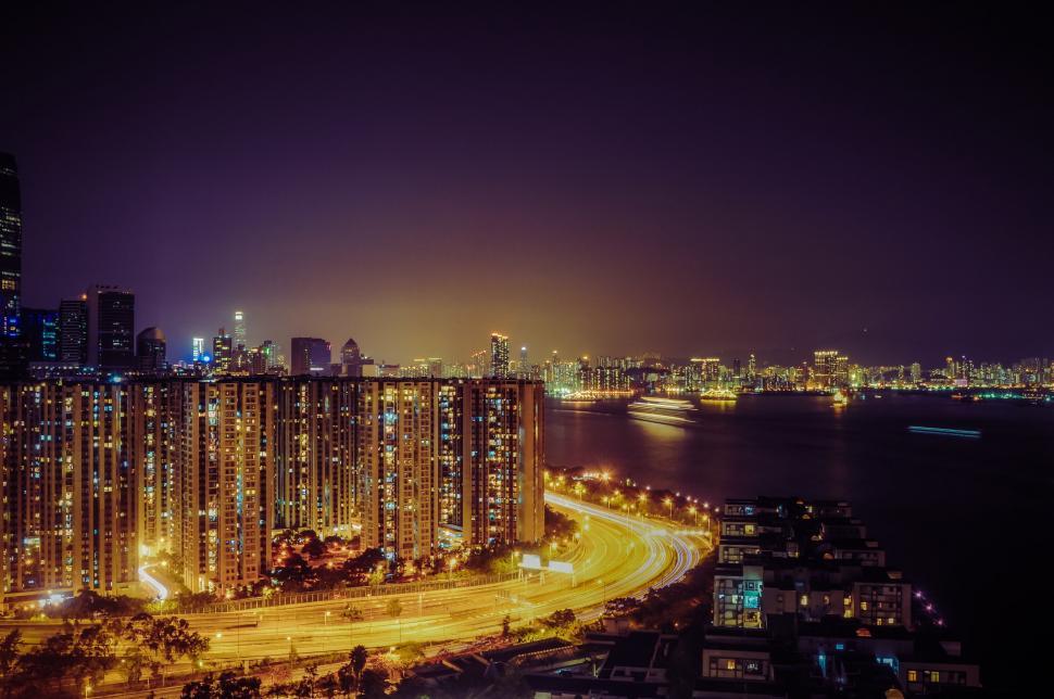 Free Image of Night View of City and Body of Water 