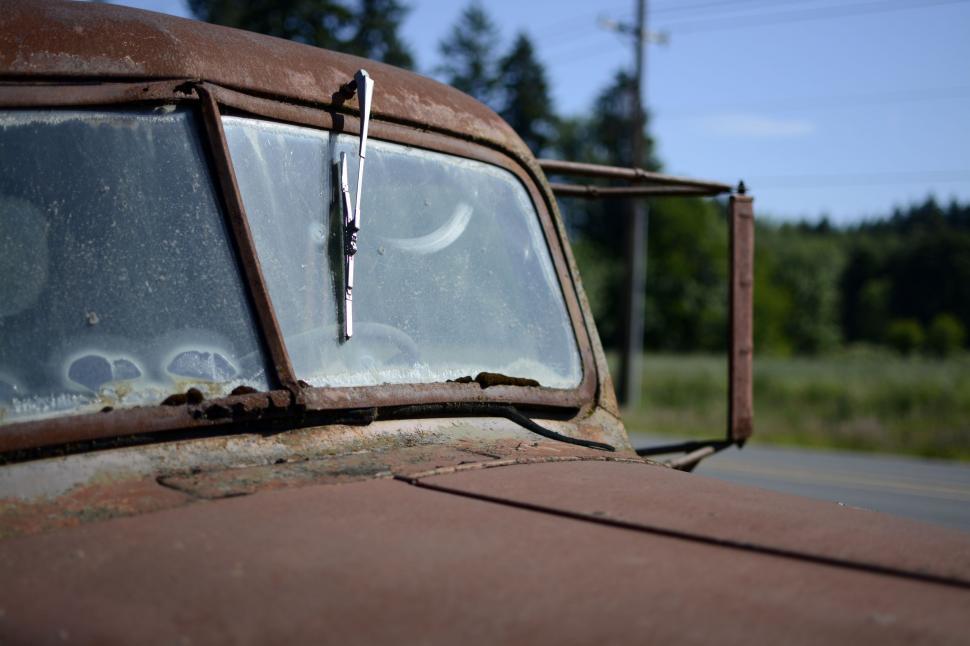 Free Image of Abandoned Old Rusted Truck With Broken Window 
