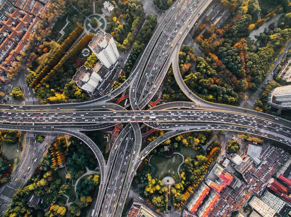 Free Image of Aerial View of a Busy Intersection in a City 
