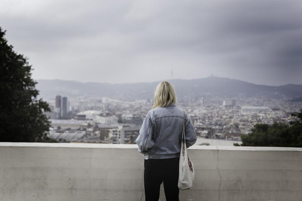 Free Image of Person Standing on Ledge Looking at City 