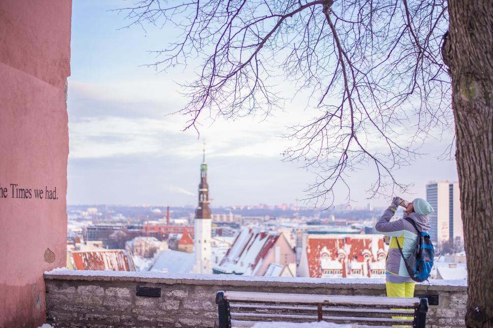 Free Image of Person Sitting on Bench Observing Cityscape 