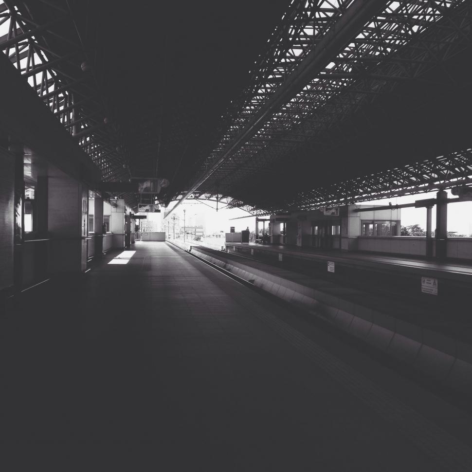 Free Image of Busy Train Station in Black and White 