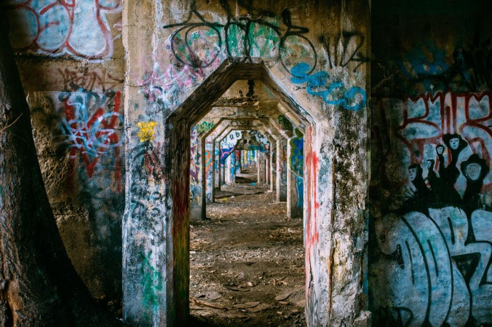 Free Image of Tunnel Covered in Graffiti 