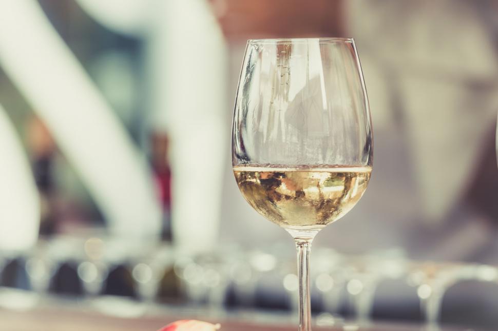 Free Image of Glass of White Wine on Table 