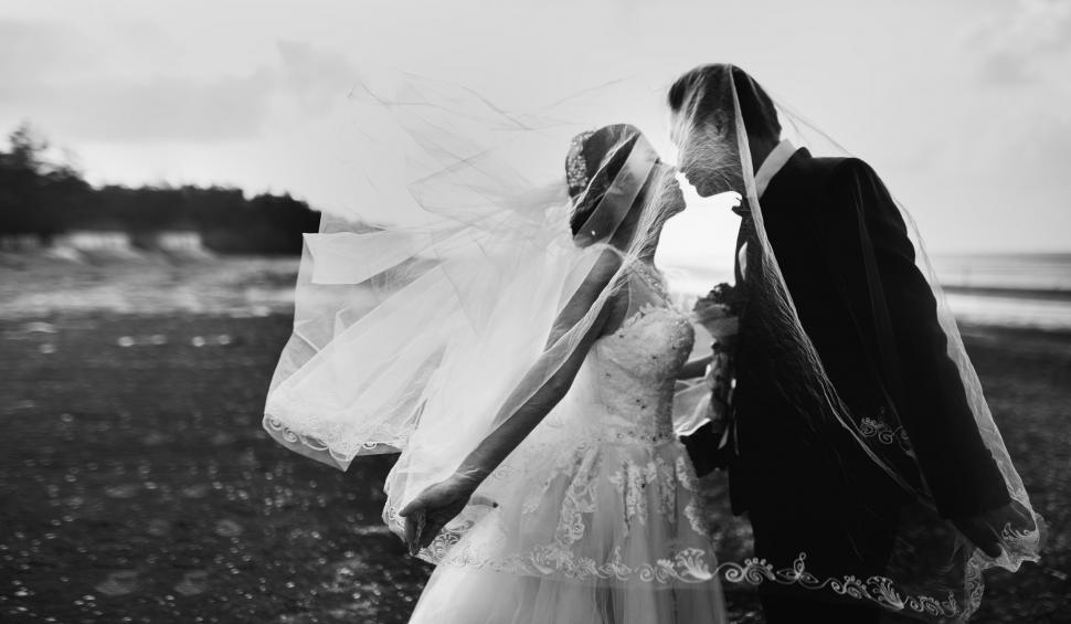 Free Image of Bride and Groom Kissing in a Field 