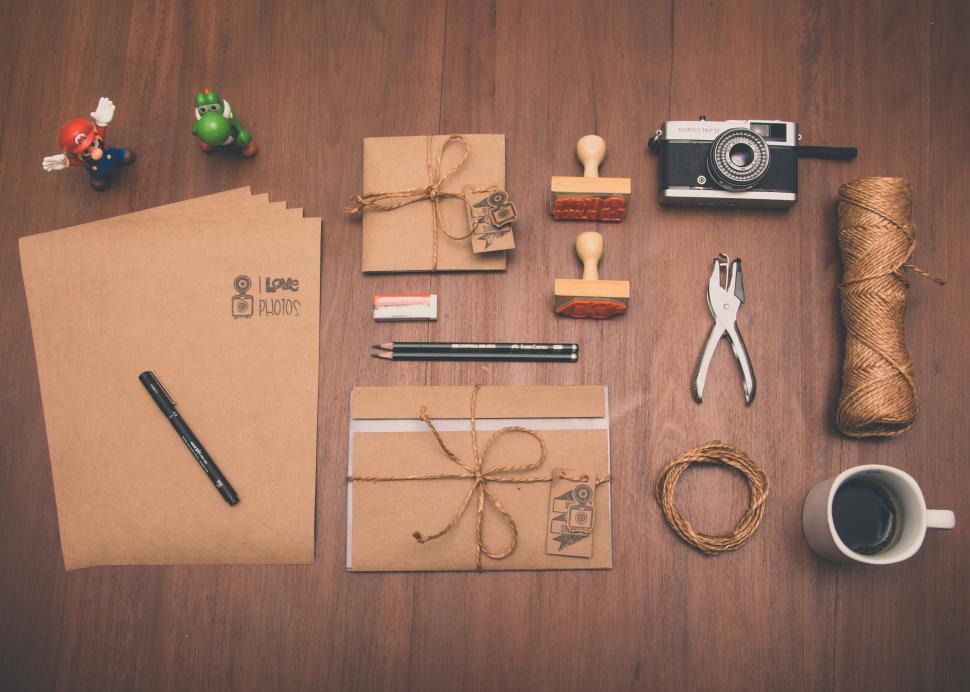 Free Image of Assorted Items on a Wooden Table 