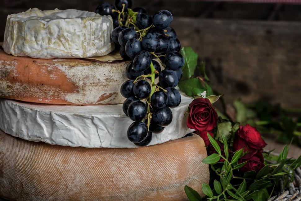 Free Image of Close Up of Cheese With Grapes 