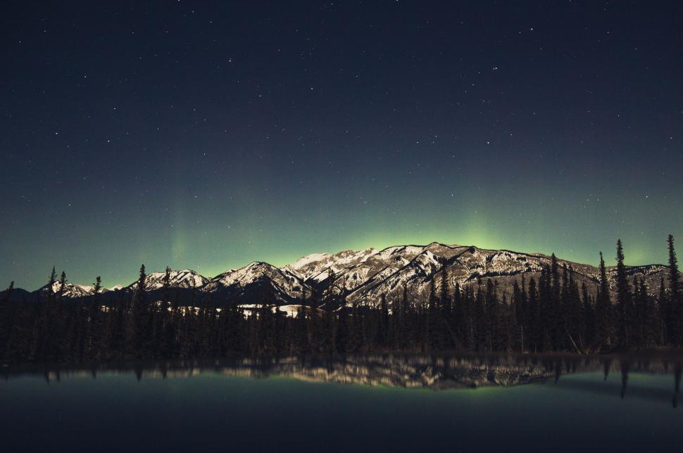 Free Image of Majestic Mountain With Green Light in Sky 