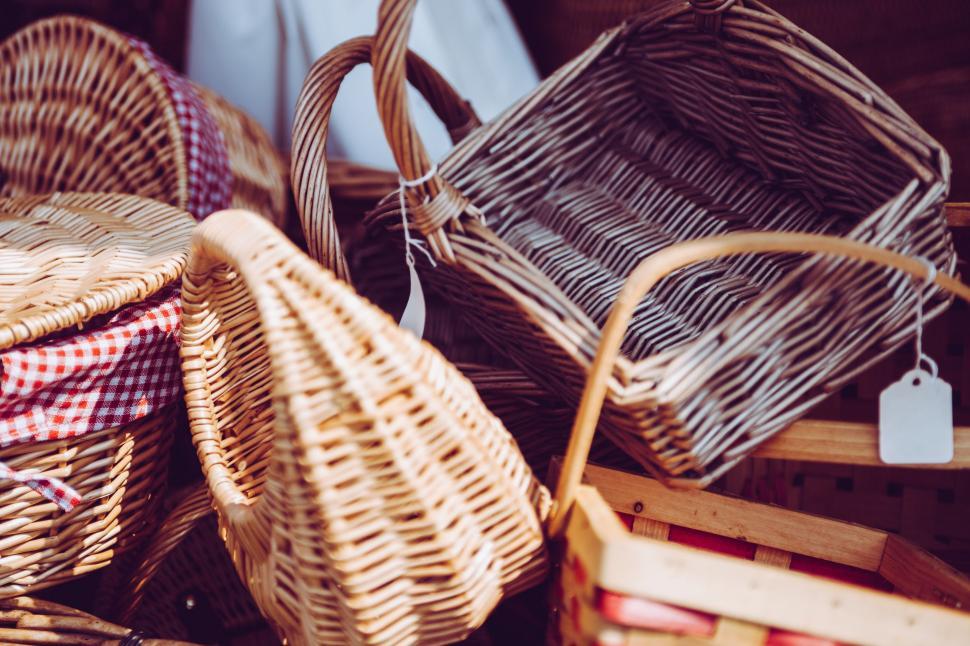 Free Image of A Pile of Wicker Baskets 