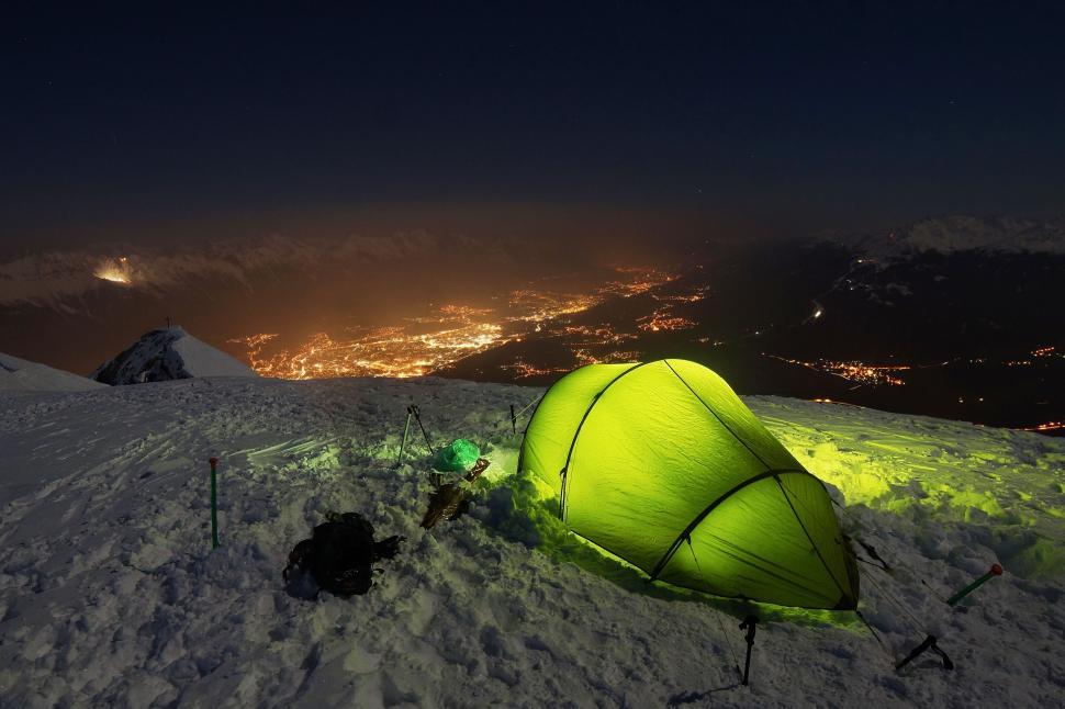 Free Image of Green Tent on Snow Covered Slope 