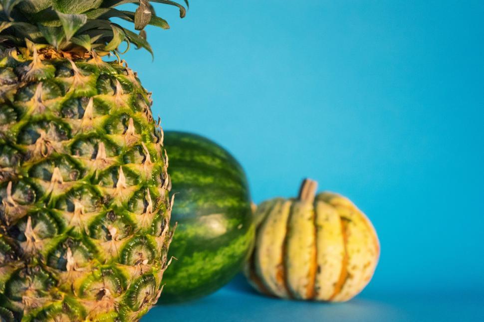 Free Image of Close-Up of a Pineapple and Watermelon 