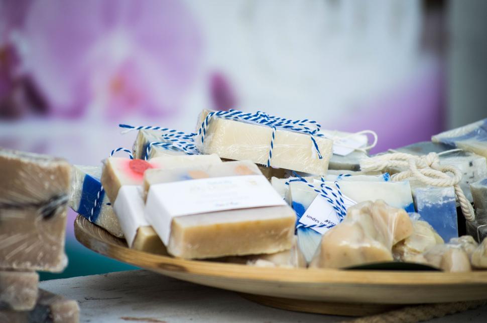 Free Image of Plate of Soaps on Table 